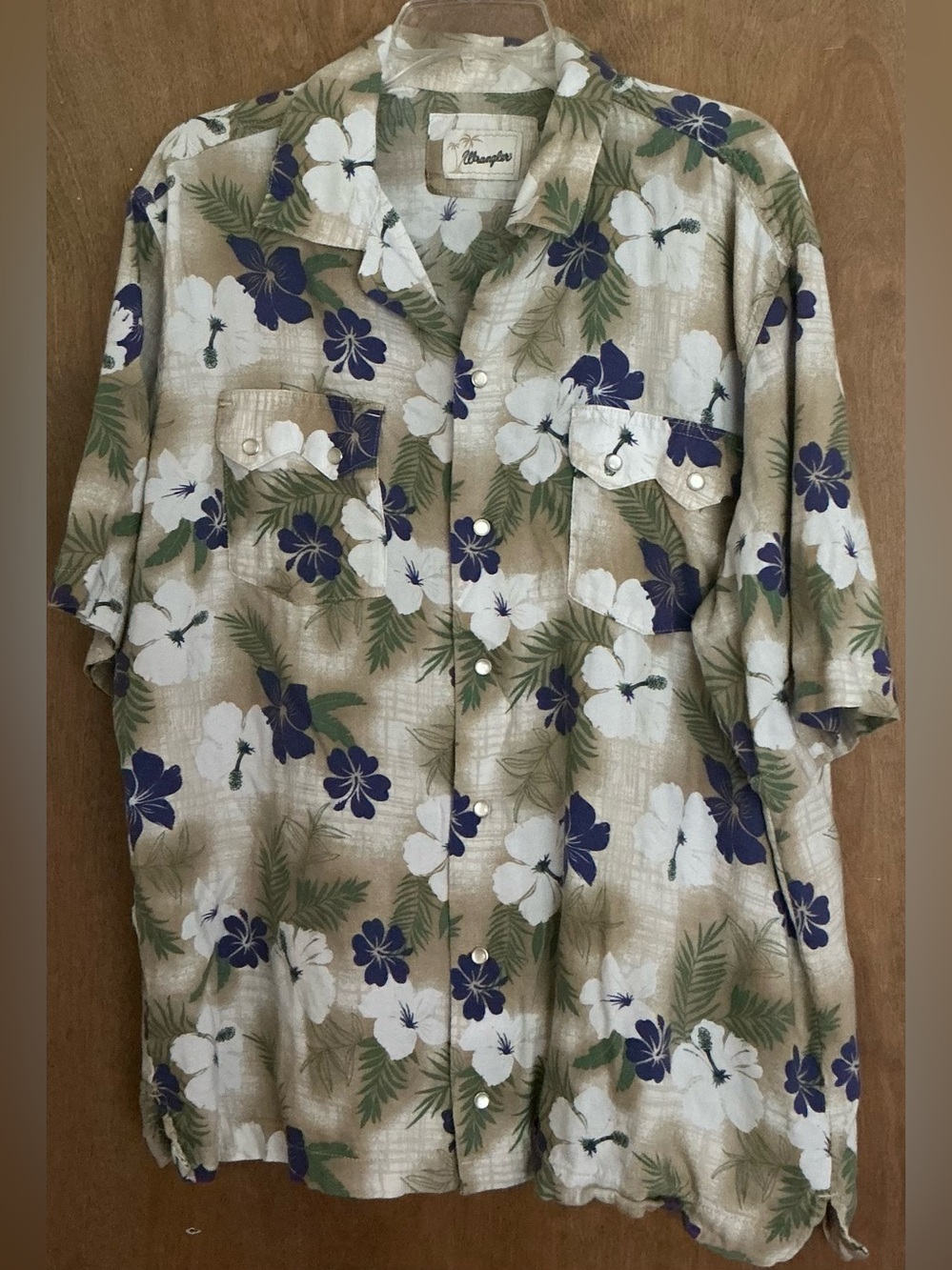 Wrangler Coconut Cowboy Pearl Snap-Front Camp Shirt Floral Hawaiian Western L